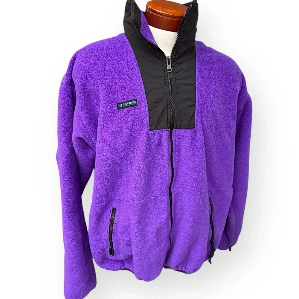 Vintage Columbia 90s Fleece Full Zip Sweater Jacket Made in USA Purple XL Tall